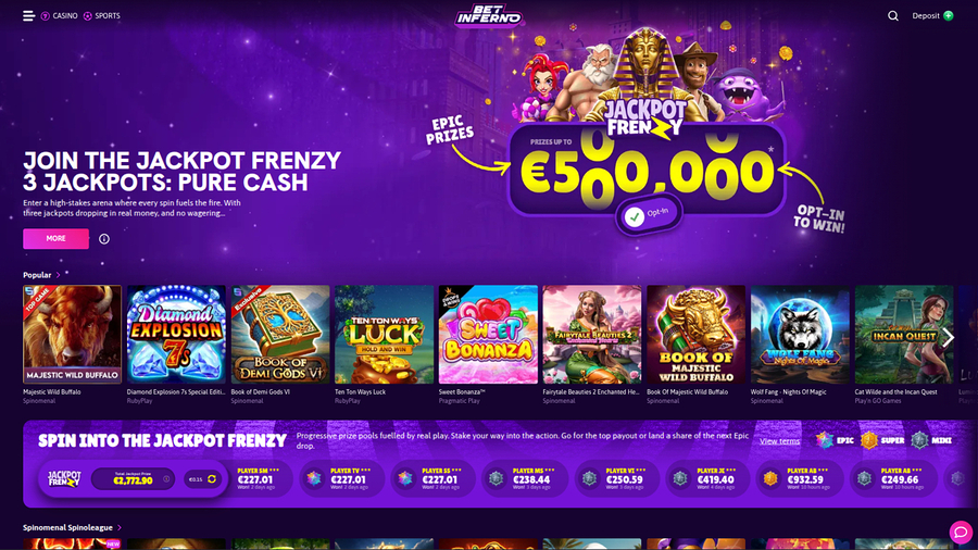 Bet Inferno Casino Desktop Homepage