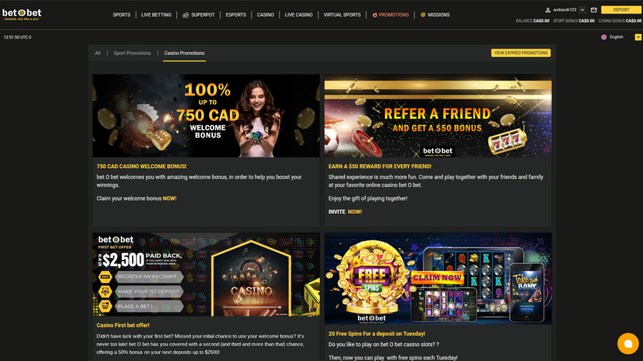 Bet O Bet Casino Desktop Promotions