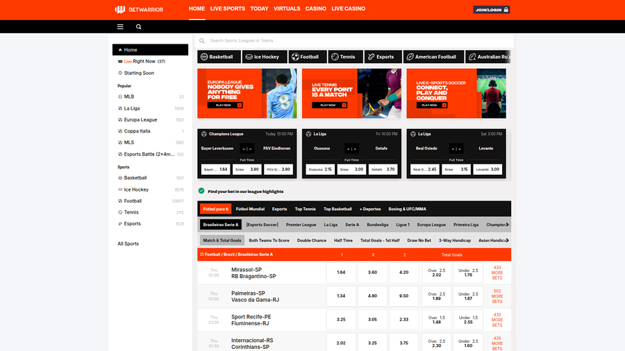 Bet Warrior Desktop Homepage