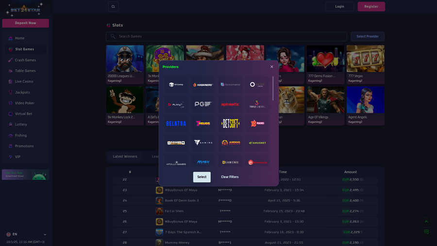 Bet24Star Casino Desktop Game Developers