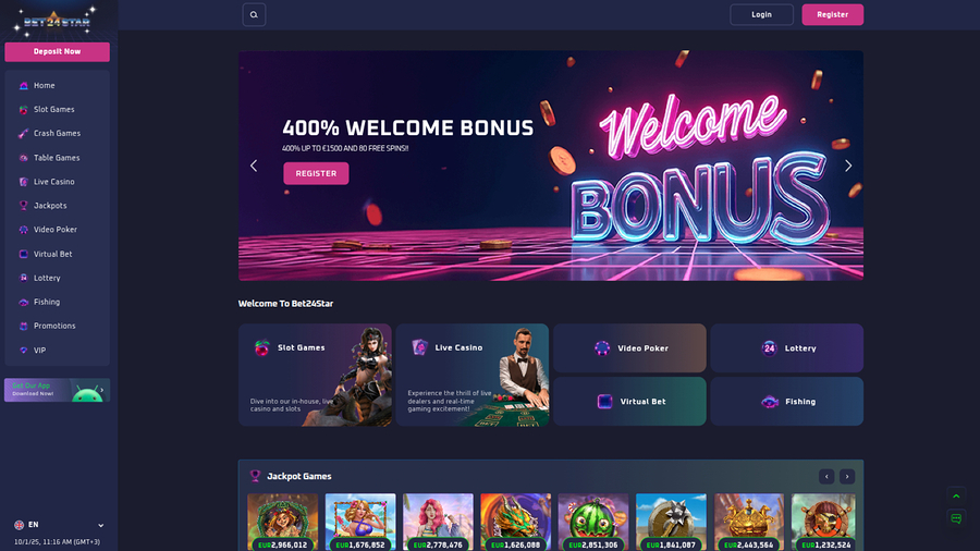 Bet24Star Casino Desktop Homepage