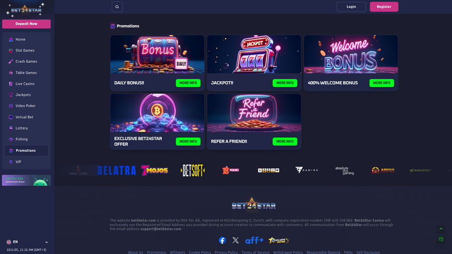 Bet24Star Casino Desktop Promotions