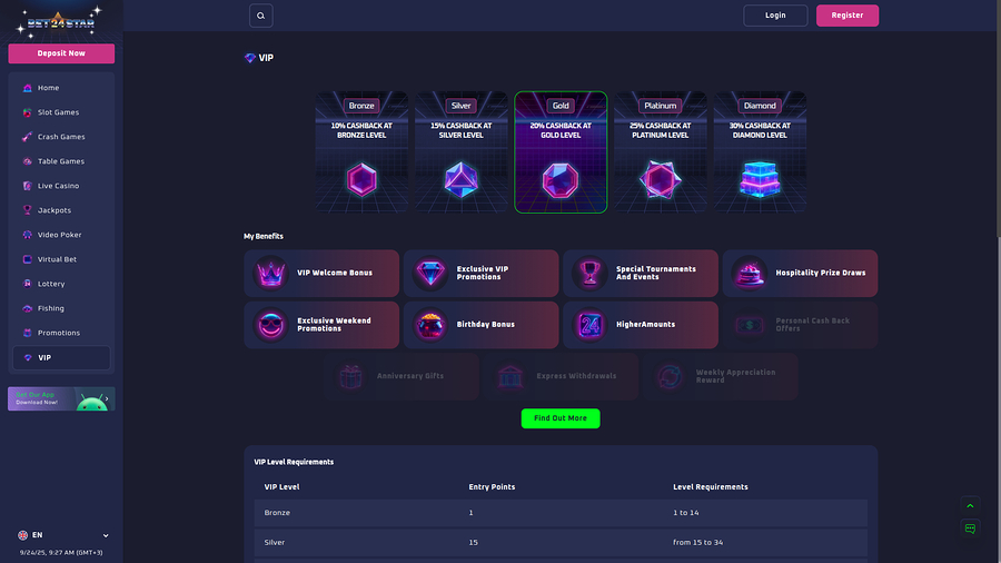 Bet24Star Casino Desktop VIP Program