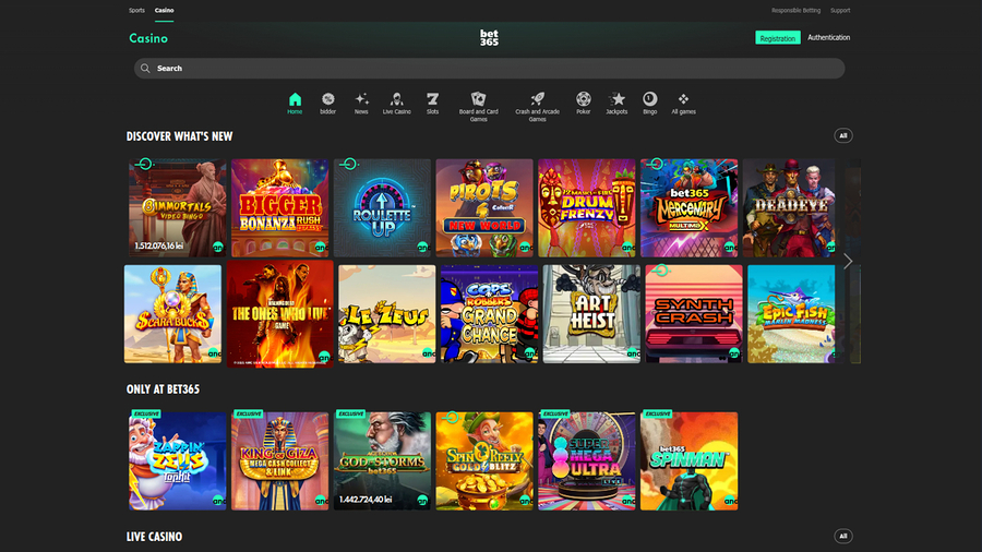 Bet365 Casino Desktop Homepage