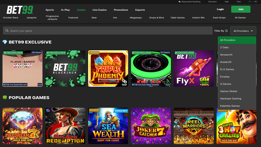 Bet99 Casino Desktop Game Developers