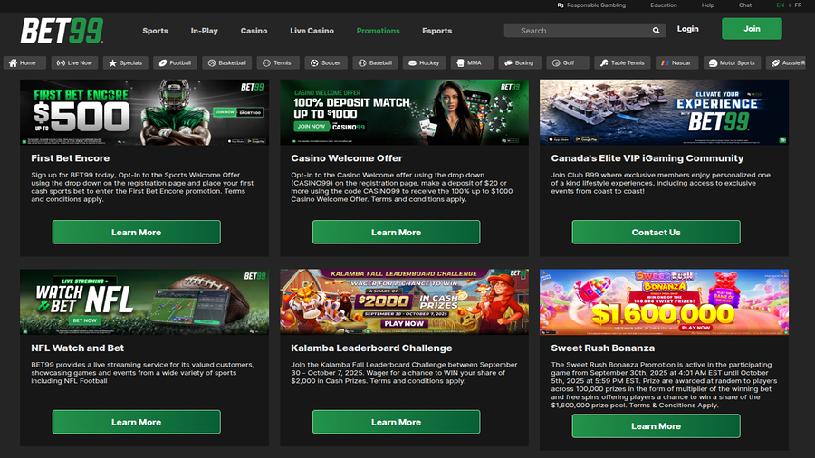 Bet99 Casino Desktop Promotions