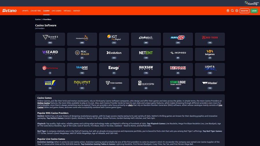 Betano Casino Desktop Game Developers