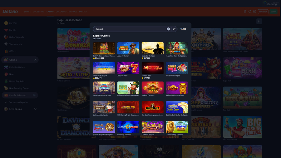 Betano Casino Desktop Jackpot