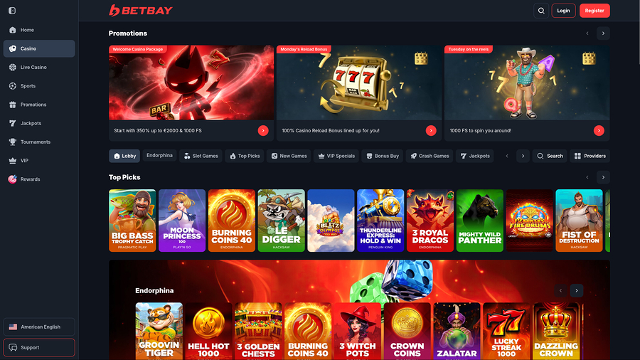 BetBay Casino Desktop Homepage