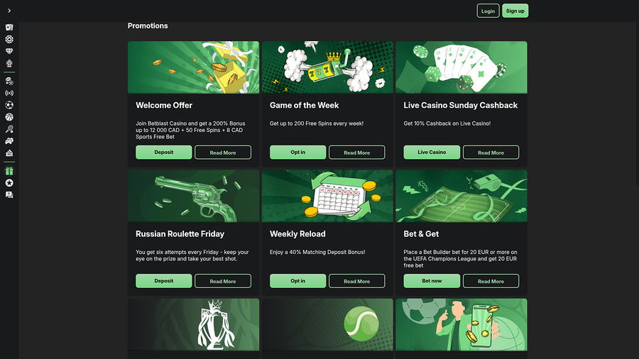 BetBlast Casino Desktop Promotions