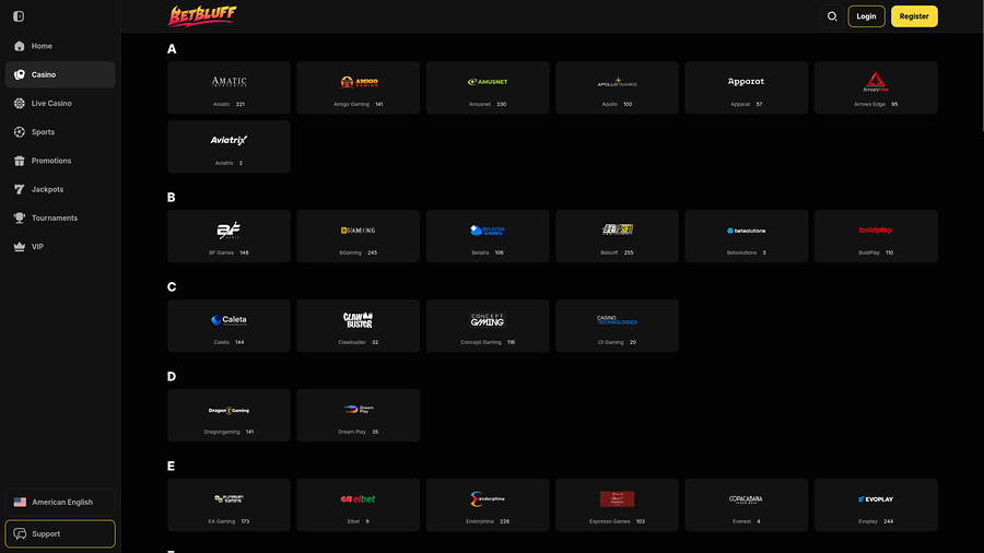 Desarrolladores de juegos de escritorio para el casino BetBluff