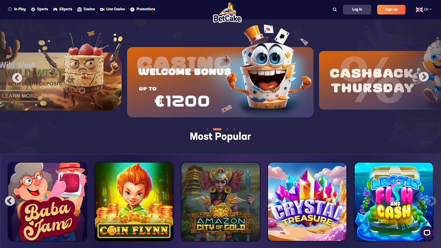 BetCake Casino Desktop Homepage