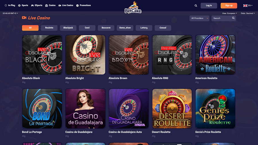 BetCake Casino Desktop Live Dealer