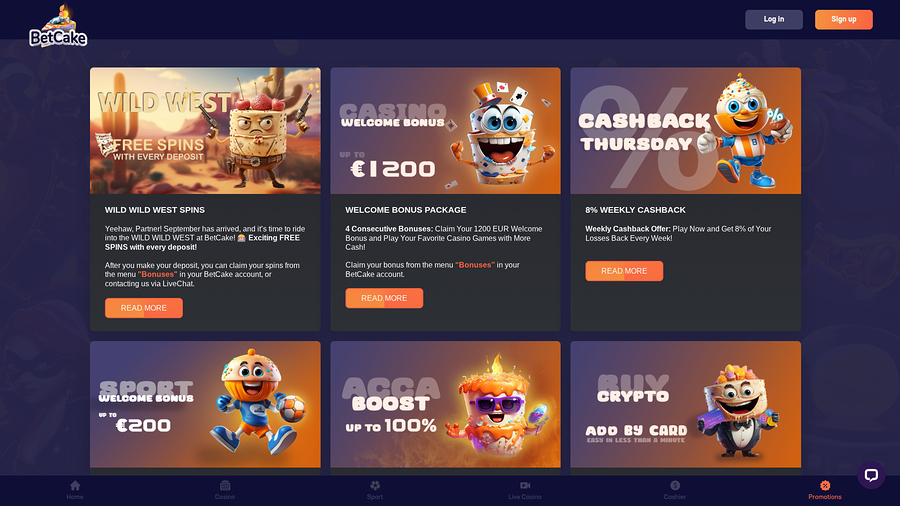 BetCake Casino Desktop Promotions