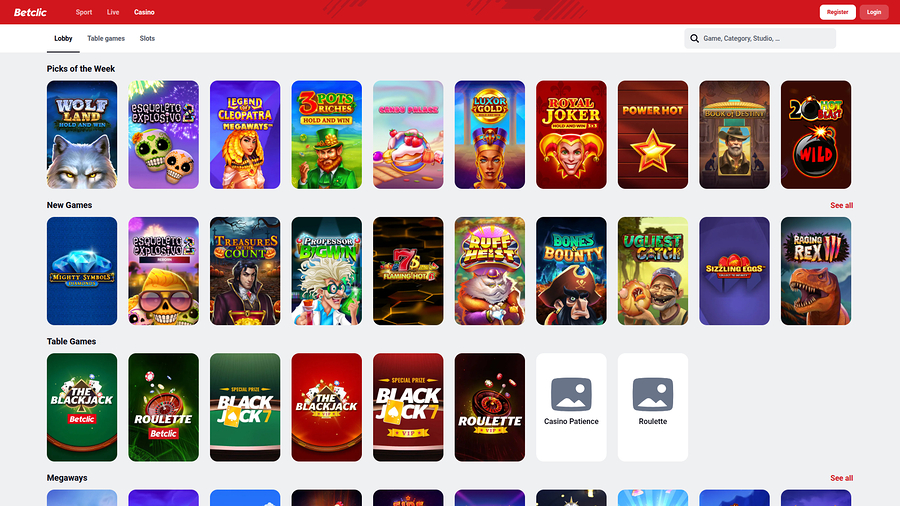 Betclic Casino Desktop Homepage