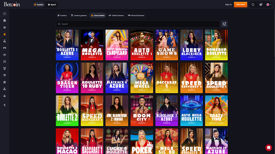 Betcoin Casino Desktop Live Dealer