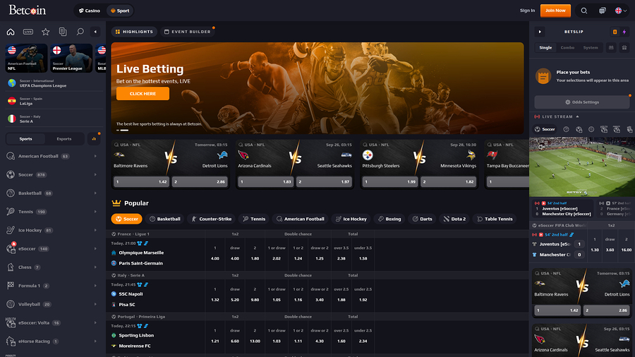 Betcoin Casino Desktop Sports