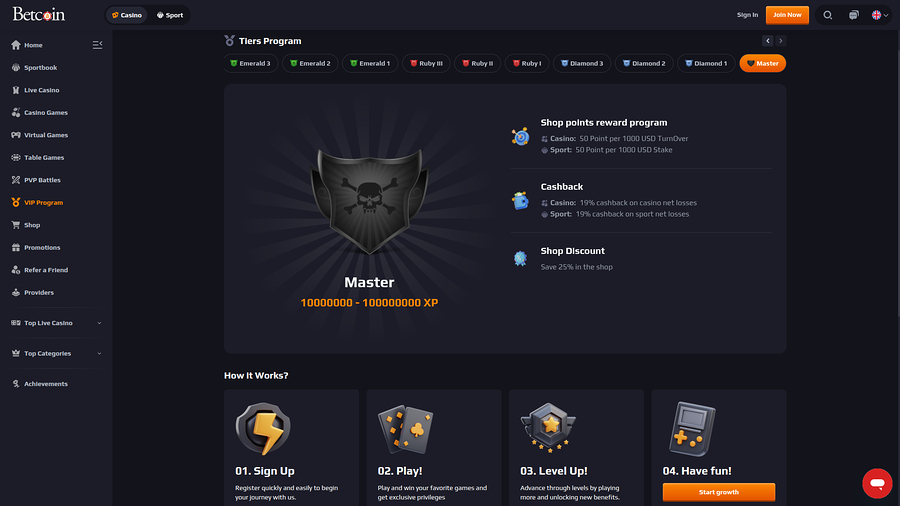 BetCoin Casino Desktop VIP Program