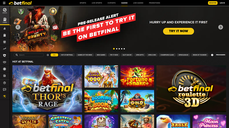 BetFinal Casino Desktop Homepage