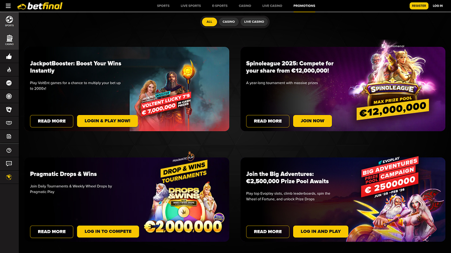 BetFinal Casino Desktop Promotions
