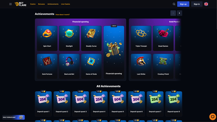 Logros de escritorio de Betflare Casino