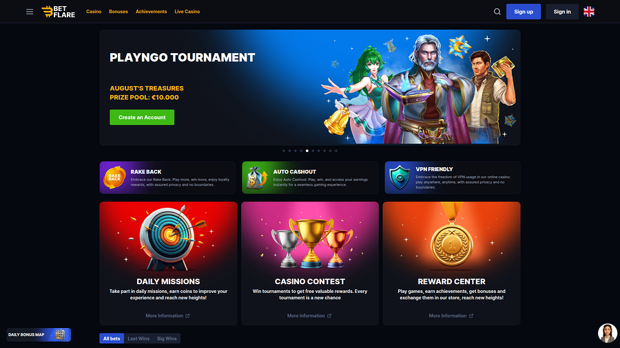 Página de inicio de escritorio de Betflare Casino