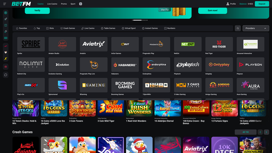 Game Developers of Betfm Casino for Desktop