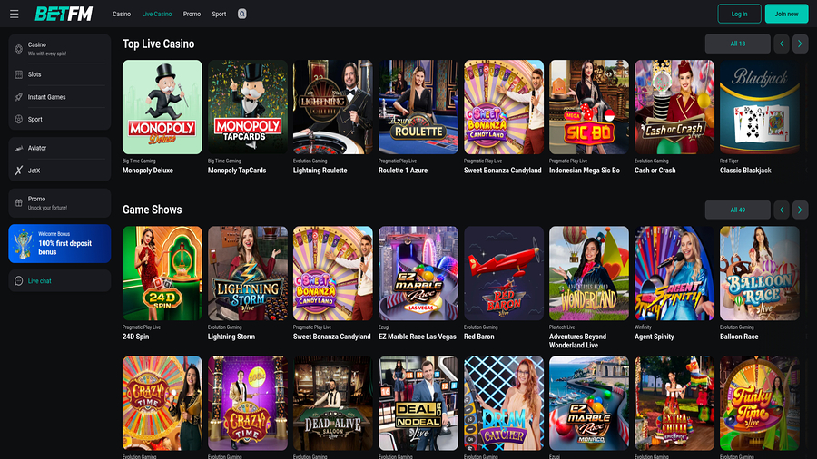 Live Dealer of Betfm Casino for Desktop