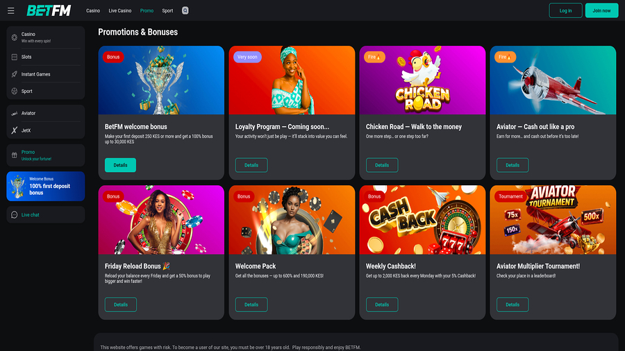 Promotions of Betfm Casino for Desktop