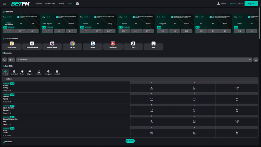 Sports of Betfm Casino for Desktop