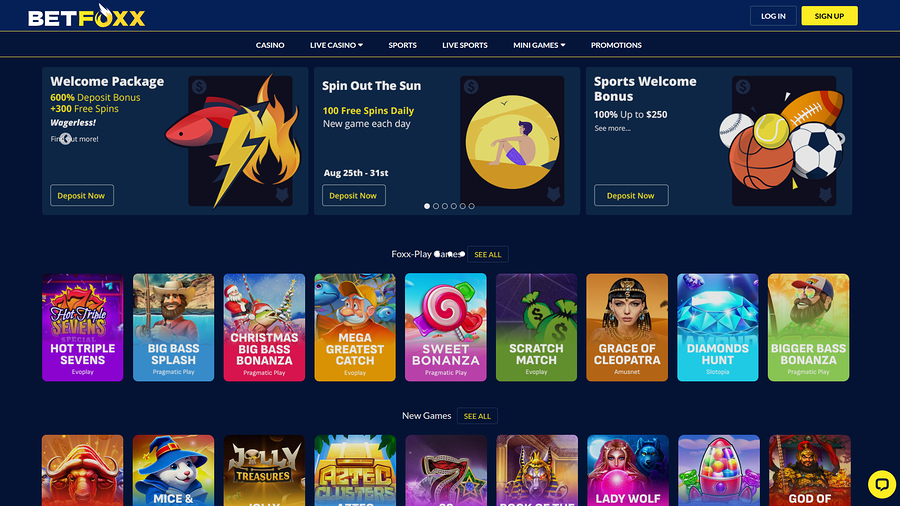 BetFoxxx Casino Desktop Homepage