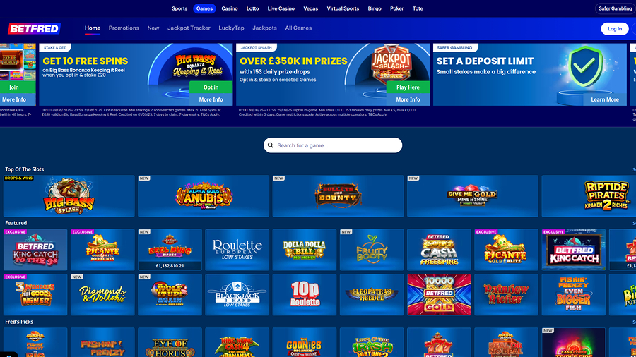 Betfred Casino Desktop Homepage
