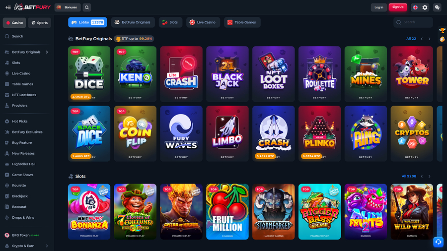 Juegos de escritorio de BetFury Casino
