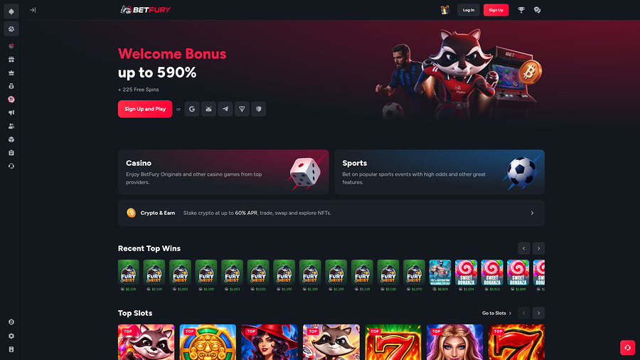 BetFury Casino Desktop Homepage