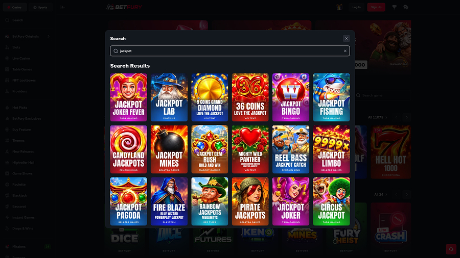 BetFury Casino Desktop Jackpot