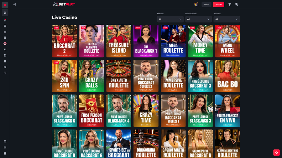BetFury Casino Desktop Live Dealer
