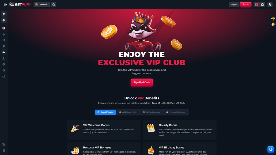 Programa VIP de BetFury Casino para escritorio