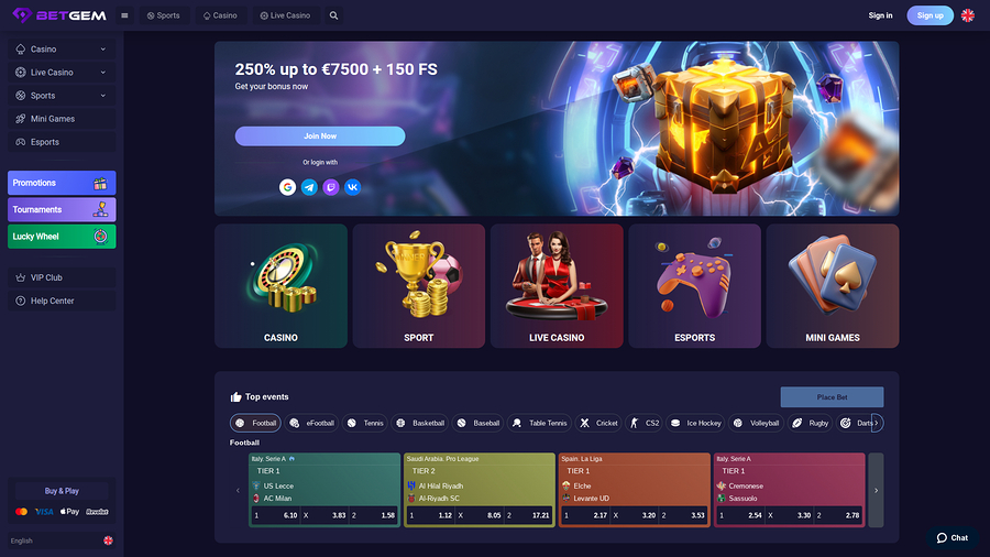 BetGem Casino Desktop Homepage
