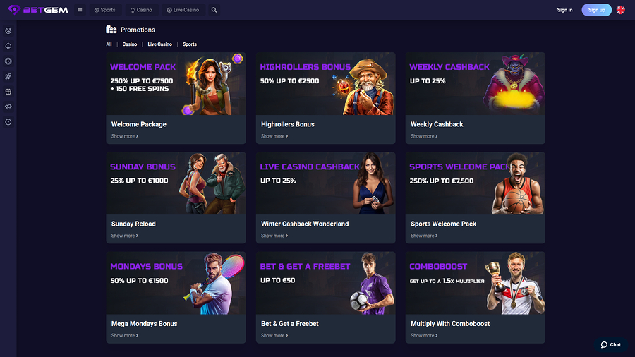 BetGem Casino Desktop Promotions