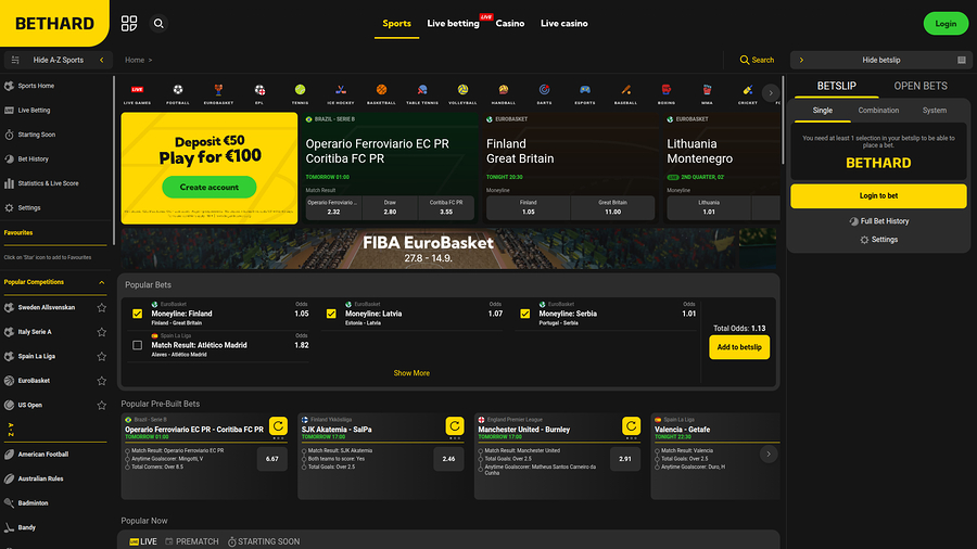 BetHard Casino Desktop Sports