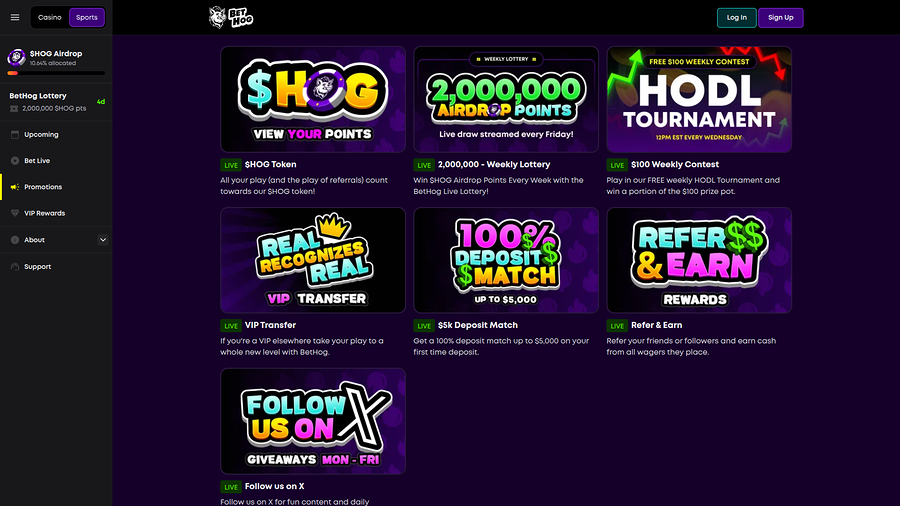 BetHog Casino Desktop Promotions