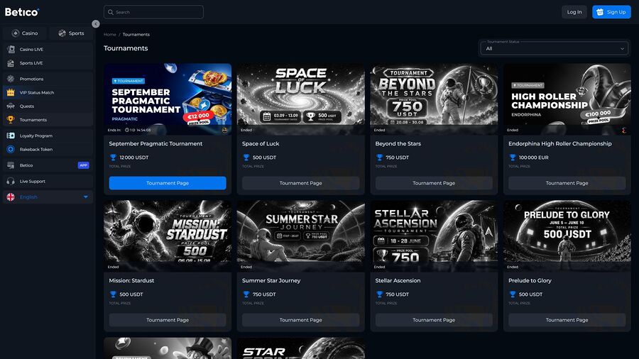 Betico Casino Desktop Tournaments