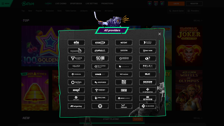 Betinia Casino spelutvecklare för skrivbord