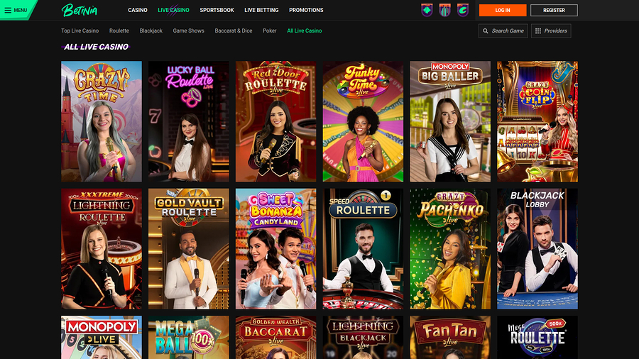 Betinia Casino live dealer för skrivbord