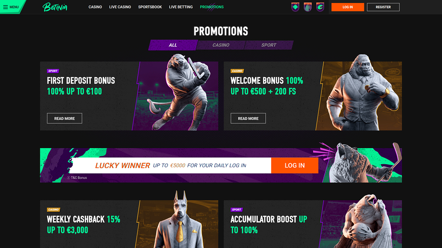 Betinia Casino kampanjer för skrivbord