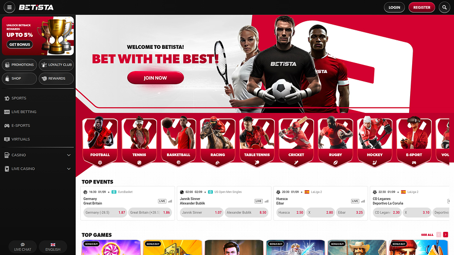 Betista Casino Desktop Homepage