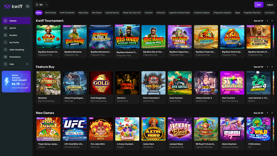 BetKwiff Casino Desktop Games