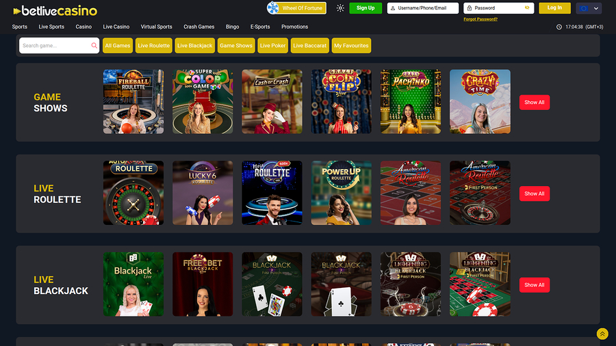 BetLive Casino Desktop Live Dealer