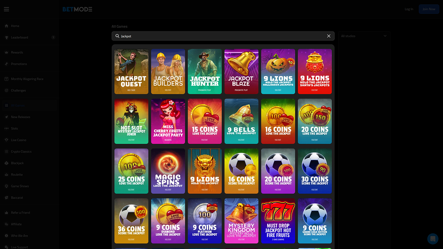 BetMode Casino Desktop Jackpot