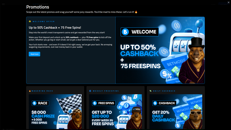 BetMode Casino Desktop Promotions